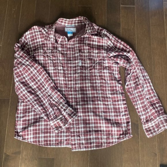 Columbia burgundy plaid button down shirt size large - Picture 1 of 6
